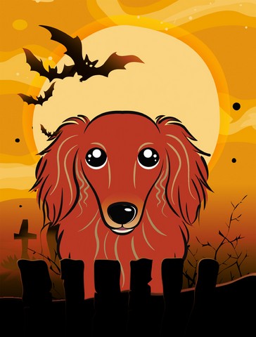 Halloween Longhair Red Dachshund Flag Canvas House Size