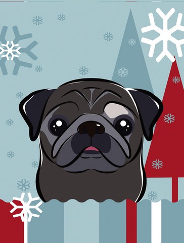Winter Holiday Black Pug Flag Garden Size