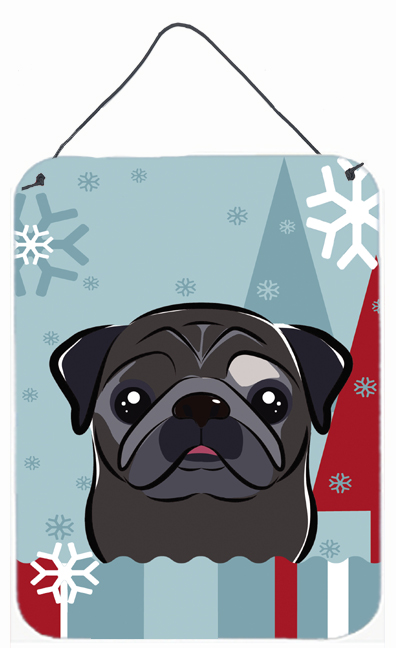 Winter Holiday Black Pug Wall and Door Hanging Prints