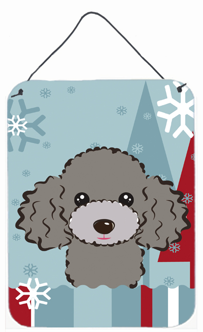 Winter Holiday Silver Gray Poodle Wall and Door Hanging Prints