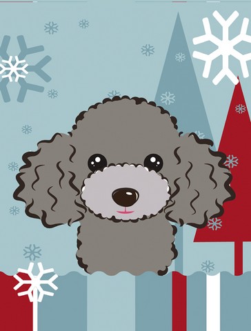 Winter Holiday Silver Gray Poodle Flag Canvas House Size