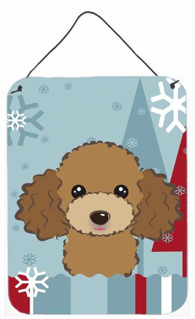 Winter Holiday Chocolate Brown Poodle Wall and Door Hanging Prints