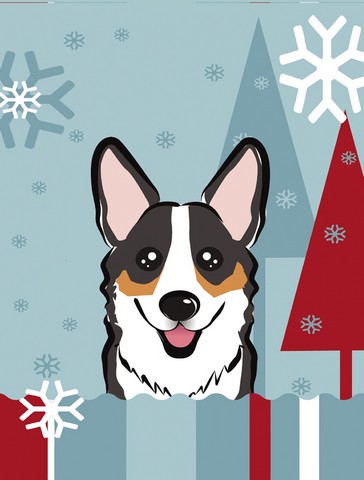 Winter Holiday Tricolor Corgi Flag Garden Size