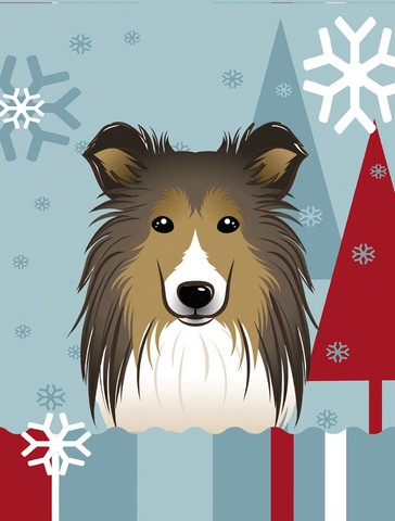 Winter Holiday Sheltie Flag Canvas House Size