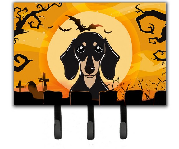 BB1773TH68 Halloween Smooth Black And Tan Dachshund Leash & Key Holder