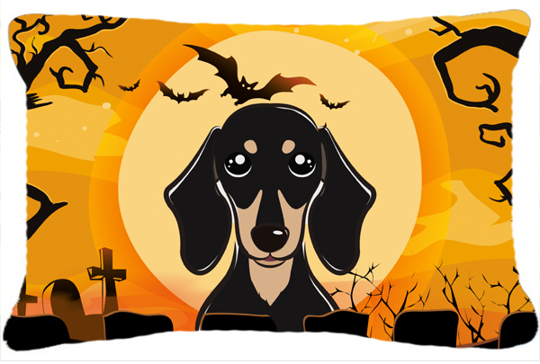 Halloween Smooth Black And Tan Dachshund Fabric Decorative Pillow