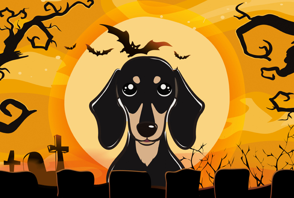 Halloween Smooth Black And Tan Dachshund Fabric Placemat