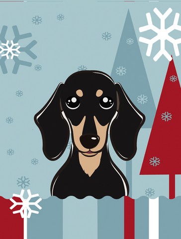 Winter Holiday Smooth Black And Tan Dachshund Flag Garden Size