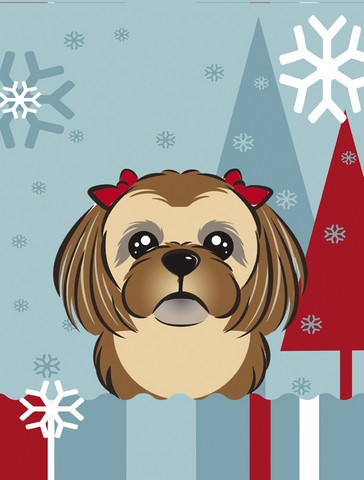 Winter Holiday Chocolate Brown Shih Tzu Flag Canvas House Size