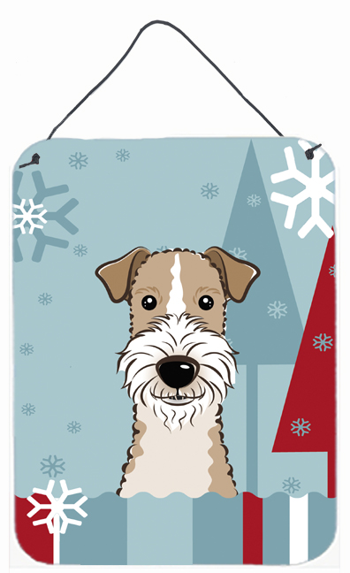 Winter Holiday Wire Haired Fox Terrier Wall and Door Hanging Prints