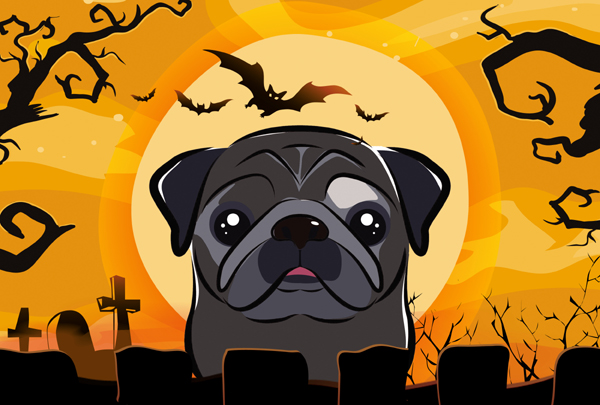 Halloween Black Pug Fabric Placemat