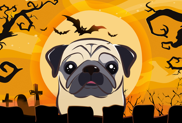 Halloween Fawn Pug Fabric Placemat