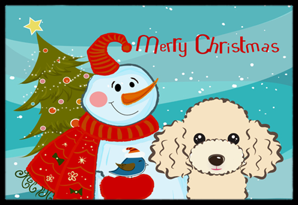 Snowman With Buff Poodle Indoor & Outdoor Mat- - 18 x 27 in.