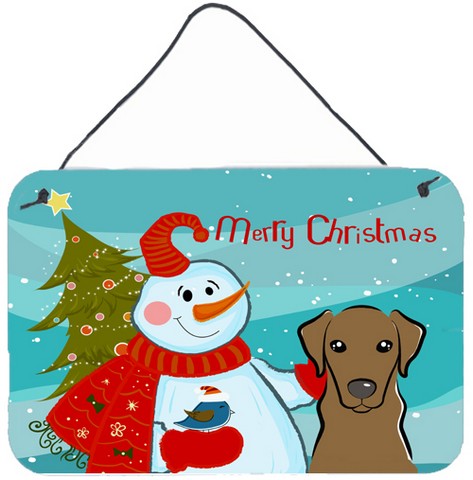 Snowman With Chocolate Labrador Wall and Door Hanging Prints