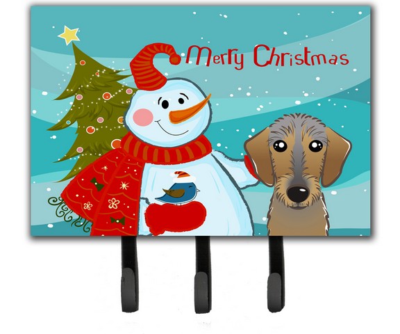 Snowman With Wirehaired Dachshund Leash & Key Holder