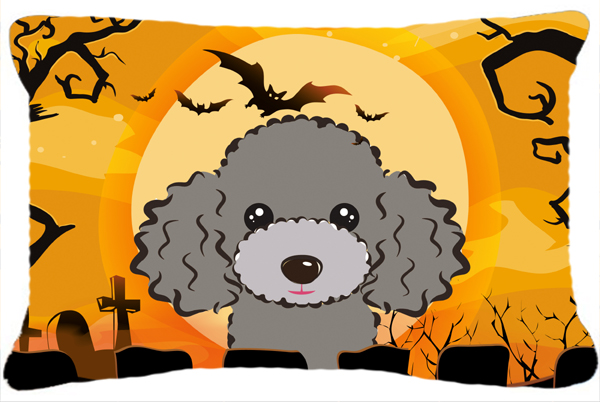 Halloween Silver Gray Poodle Fabric Decorative Pillow
