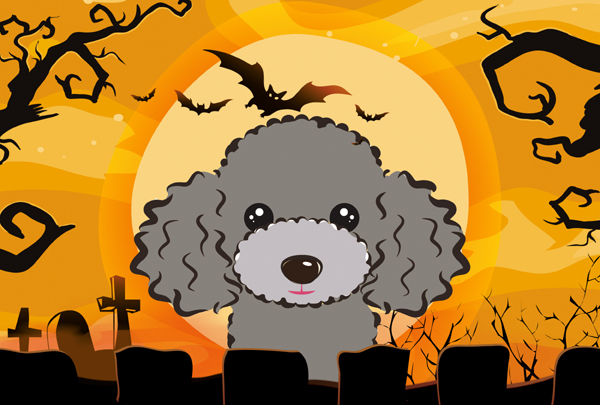 Halloween Silver Gray Poodle Fabric Placemat