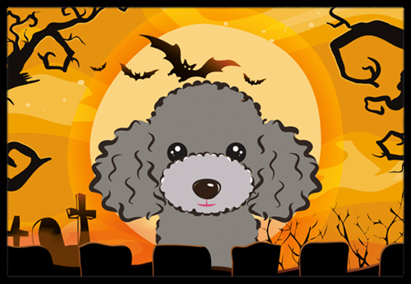Halloween Silver Gray Poodle Indoor & Outdoor Mat- 24 x 36 in.