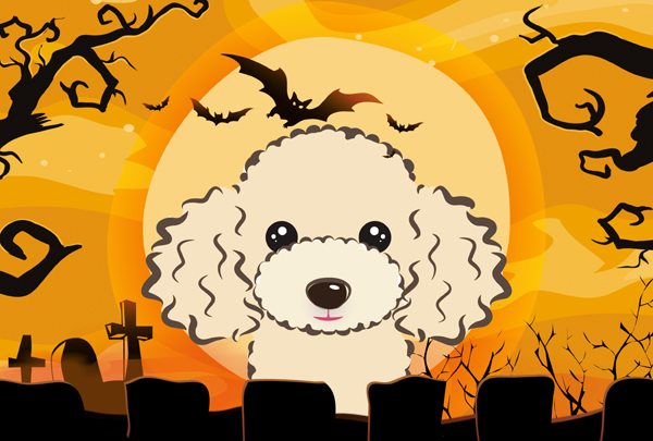 Halloween Buff Poodle Fabric Placemat