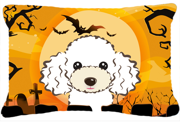 Halloween White Poodle Fabric Decorative Pillow