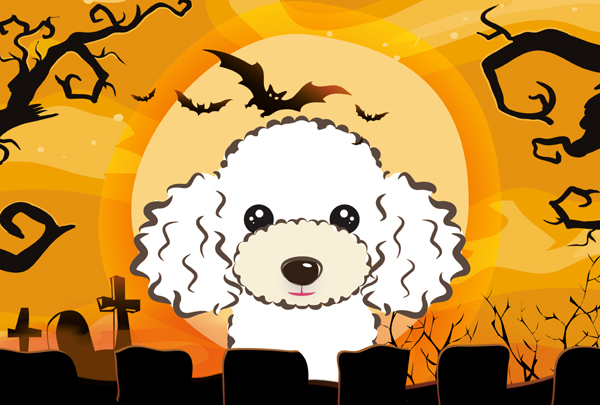 Halloween White Poodle Fabric Placemat