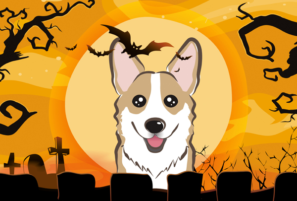 Halloween Sable Corgi Fabric Placemat