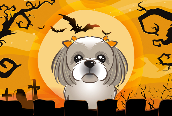 Halloween Gray Silver Shih Tzu Fabric Placemat