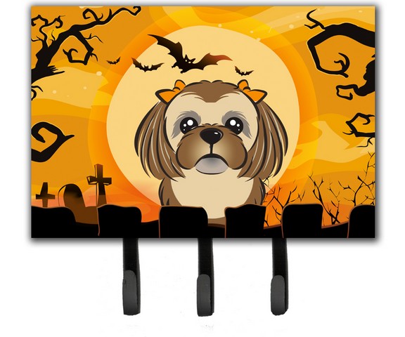 BB1807TH68 Halloween Chocolate Brown Shih Tzu Leash & Key Holder