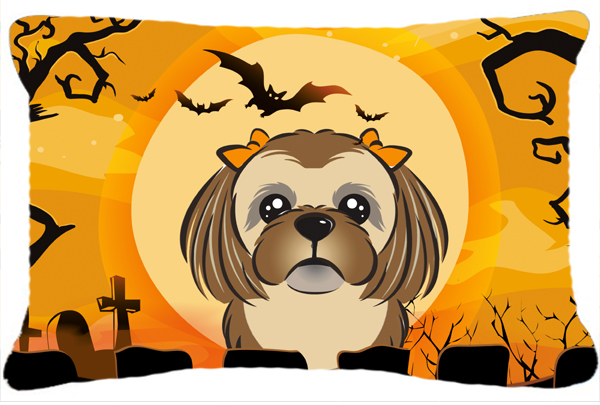Halloween Chocolate Brown Shih Tzu Fabric Decorative Pillow