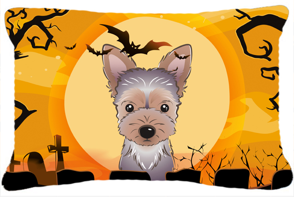 Halloween Yorkie Puppy Fabric Decorative Pillow