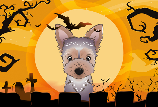 Halloween Yorkie Puppy Fabric Placemat