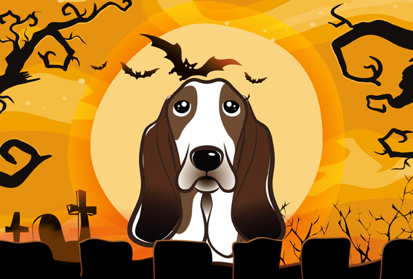 Halloween Basset Hound Fabric Placemat