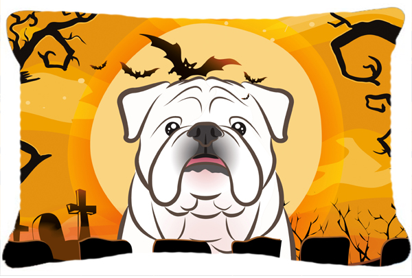 Halloween White English Bulldog Fabric Decorative Pillow