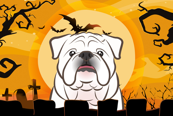 Halloween White English Bulldog Fabric Placemat