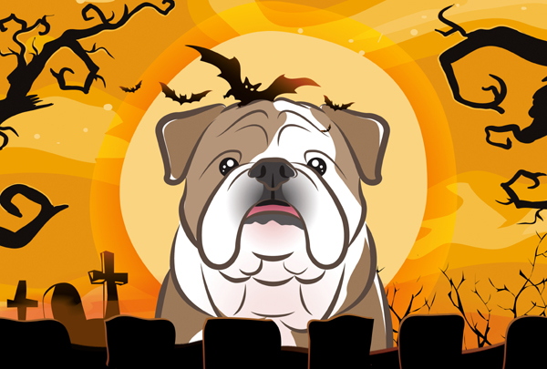 Halloween English Bulldog Fabric Placemat