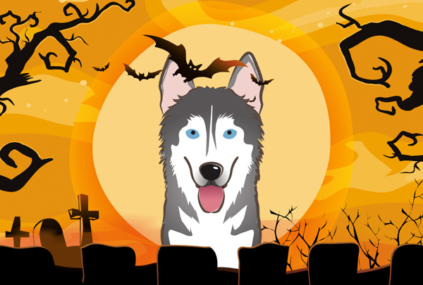 Halloween Alaskan Malamute Fabric Placemat