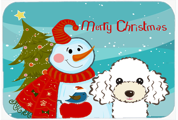 Picture of Carolines Treasures BB1877LCB Snowman With White Poodle Glass Cutting Board- Large