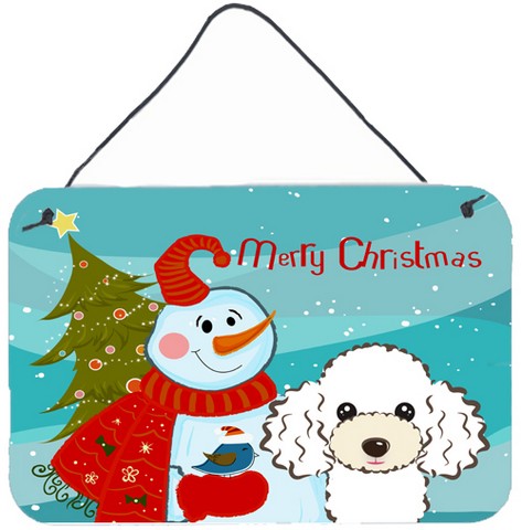 Snowman With White Poodle Wall and Door Hanging Prints