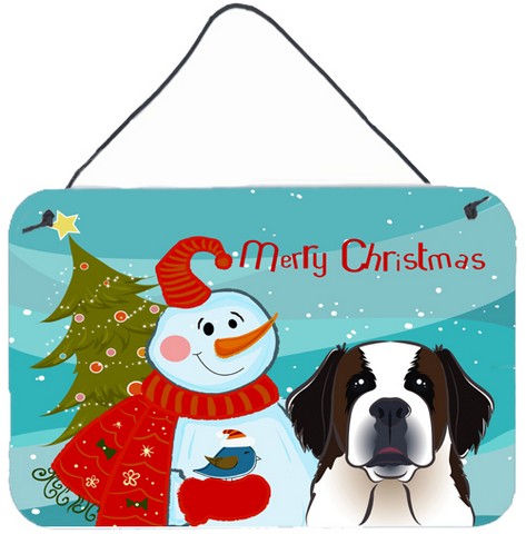 Snowman With Saint Bernard Wall and Door Hanging Prints