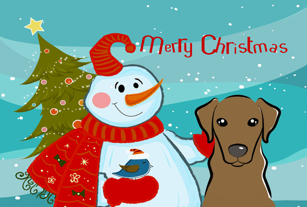BB1854PLMT Snowman With Chocolate Labrador Fabric Placemat