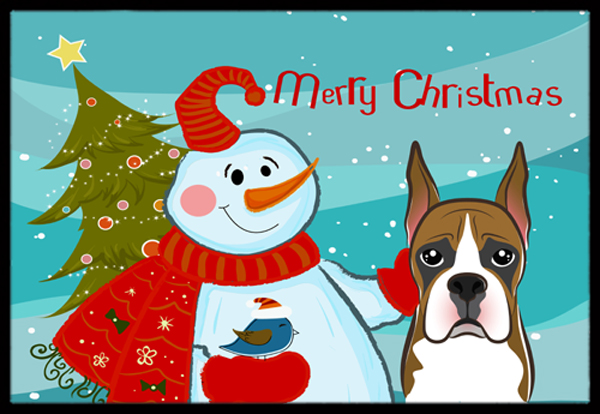 Snowman With Boxer Indoor & Outdoor Mat- 24 x 36 in.
