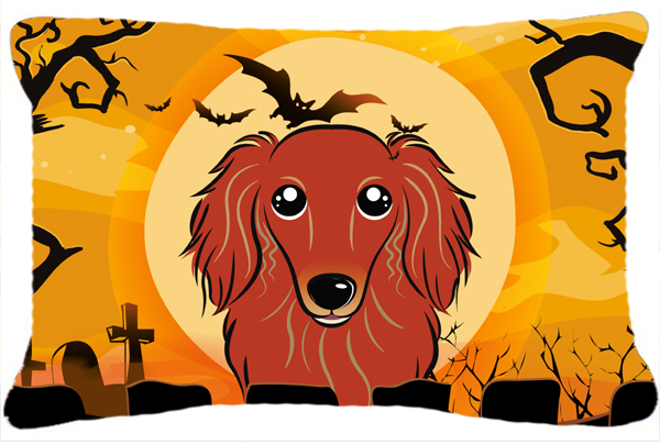 Halloween Longhair Red Dachshund Fabric Decorative Pillow