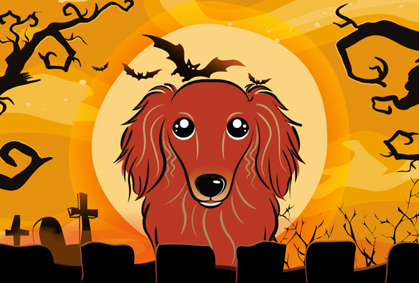 Halloween Longhair Red Dachshund Fabric Placemat