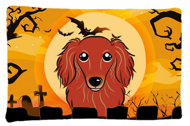 Halloween Longhair Red Dachshund Fabric Standard Pillowcase