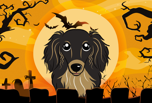Halloween Longhair Black And Tan Dachshund Fabric Placemat