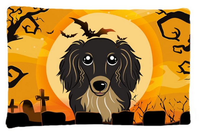 Halloween Longhair Black And Tan Dachshund Fabric Standard Pillowcase