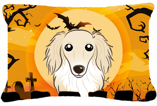 Halloween Longhair Creme Dachshund Fabric Decorative Pillow