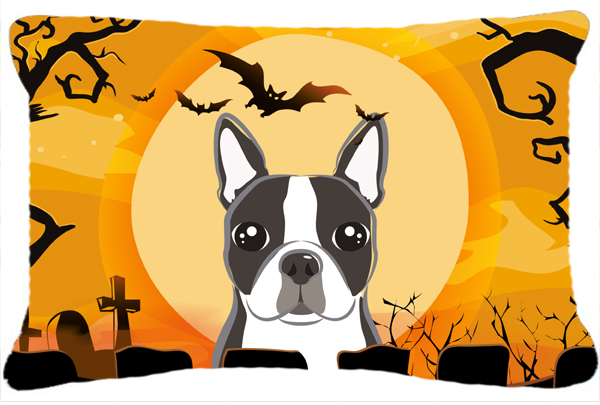 Halloween Boston Terrier Fabric Decorative Pillow