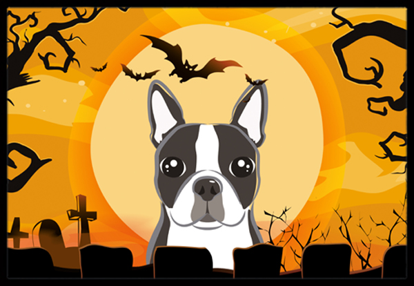 Halloween Boston Terrier Indoor & Outdoor Mat - Multicolor - 24 x 36 in.