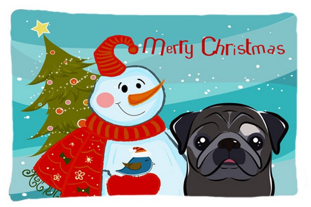 Snowman With Black Pug Fabric Standard Pillowcase